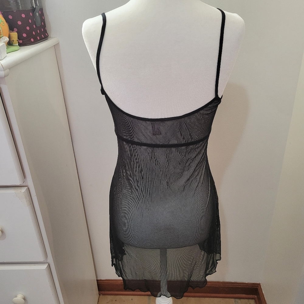 NWT Lady Princess Mesh See Through Slip Dress Floral Black Lagenlook Goth | Med - Picture 6 of 9